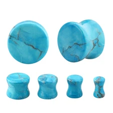 Turquoise Stone Concave Double Flare Tunnels Ear Gauges Plugs Piercing Pair