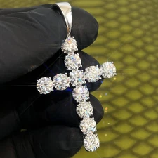 3.00Ct Lab Created Diamond Round Men's Cross Pendant 14K White Gold Plated