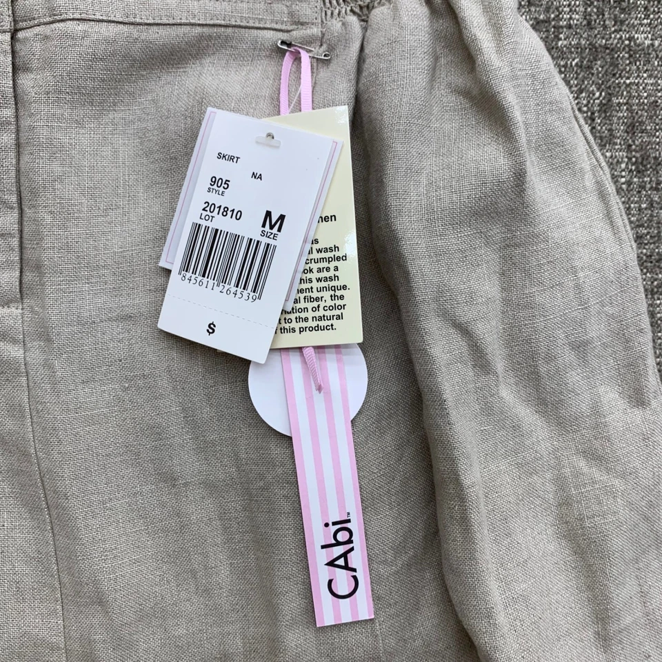 NWT Cabi Linen Blend Maxi Skirt Beige Pleated High Waisted Button Detail Size M - Image 3 of 4