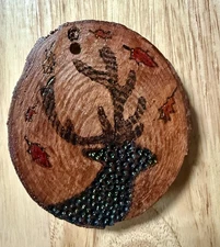 Solid Oak Handmade Stained & Sealed Deer Silhouette Wood Burning.