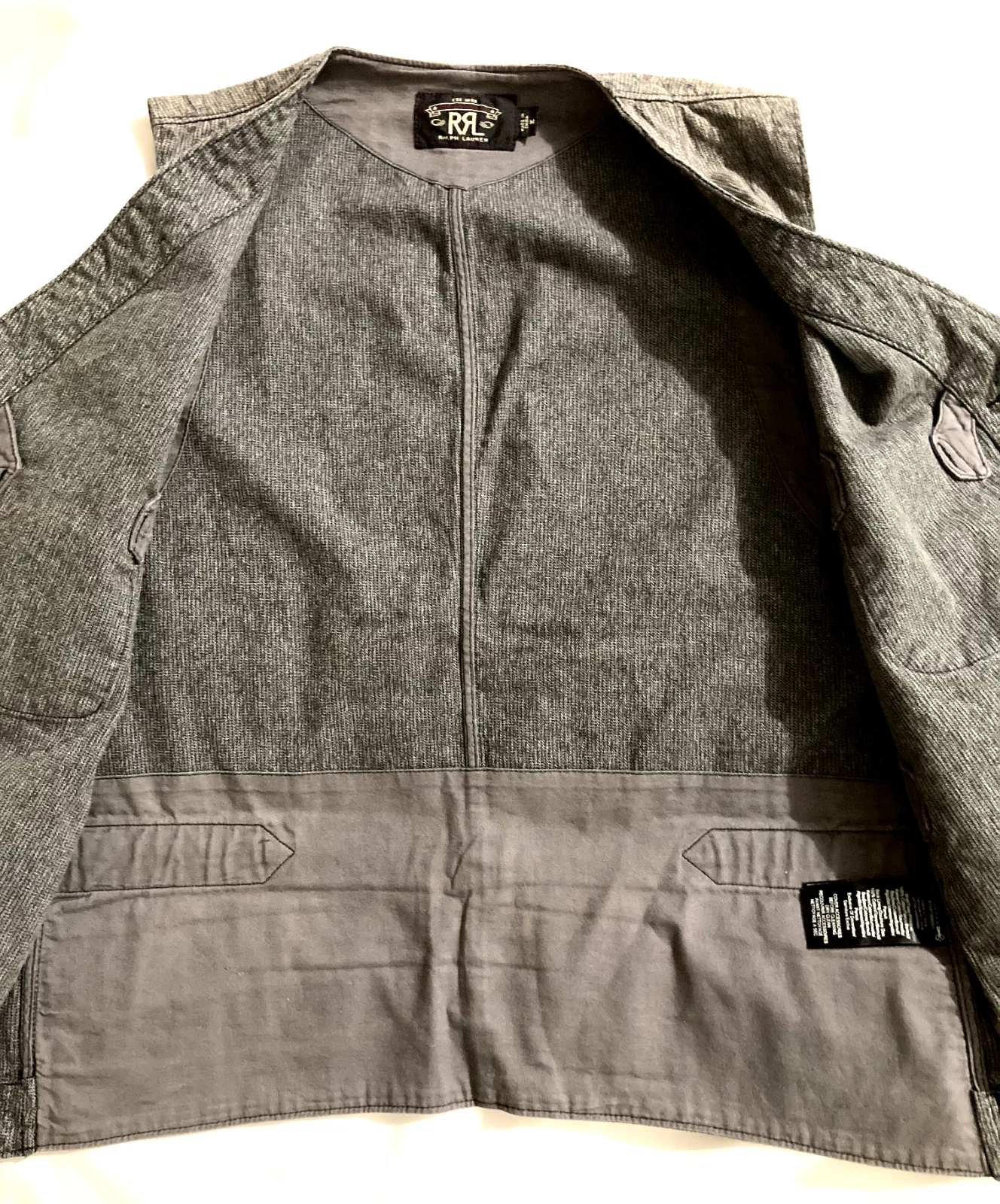 RRL Double RL Ralph Lauren Men's Gray Textured Cotton Vest Size M image 3