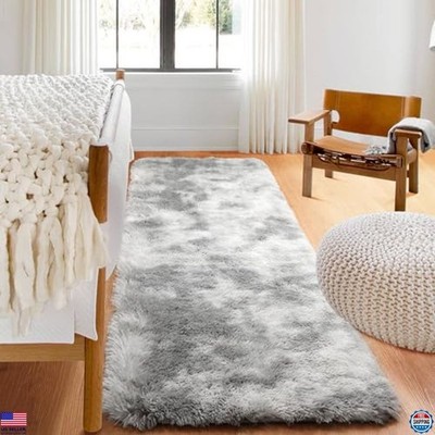ONASAR 2x6 Fluffy Tie-Dyed Light Grey Runner Rug - Washable Ultra Soft Plush Mat