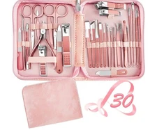 30 Pc Professional Manicure/Pedicure Kit Set & Facial Tools Grooming Travel Kit