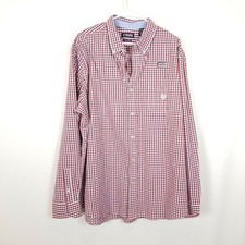 Chaps Easy Care Easy Wear Mens Plaid Dress Shirt Red White Blue Size XXL/TTG/EEG