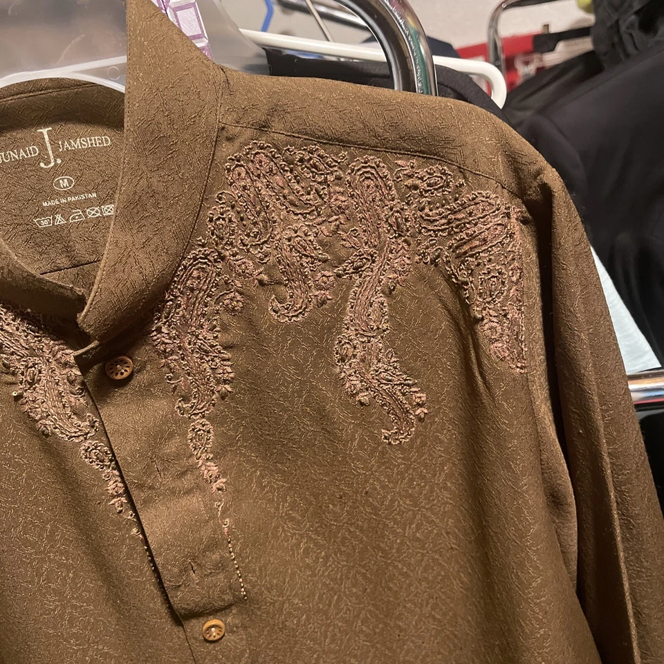 Men's Brown Junaid Jamsshed Shirt Kurta Cotton Ethnic Clothing DressWithout PJ - Image 4 of 4