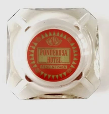 Vintage Ponderosa Hotel Reno Nevada NV Glass Ashtray Smokey Grey