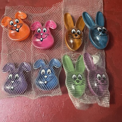 Lot Of 8 Vintage Plastic Easter Bunny Head Candy Container Ornaments new