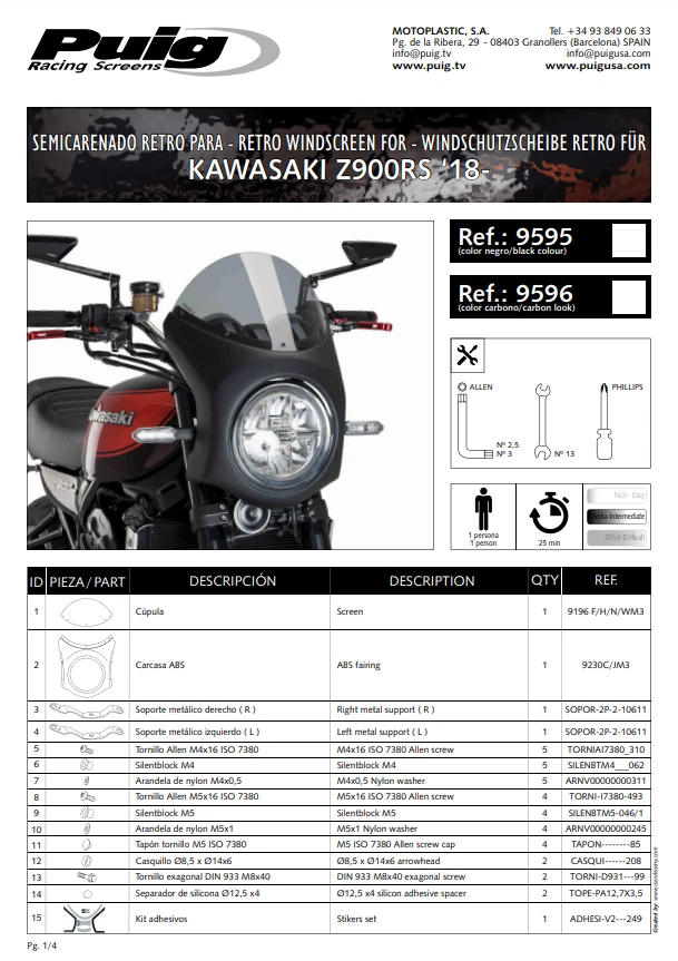 Puig Rétro Semi Carénage Écran Noir Fumé Sombre Kawasaki Z 900 RS 2018 - 2024 - Photo 2/4