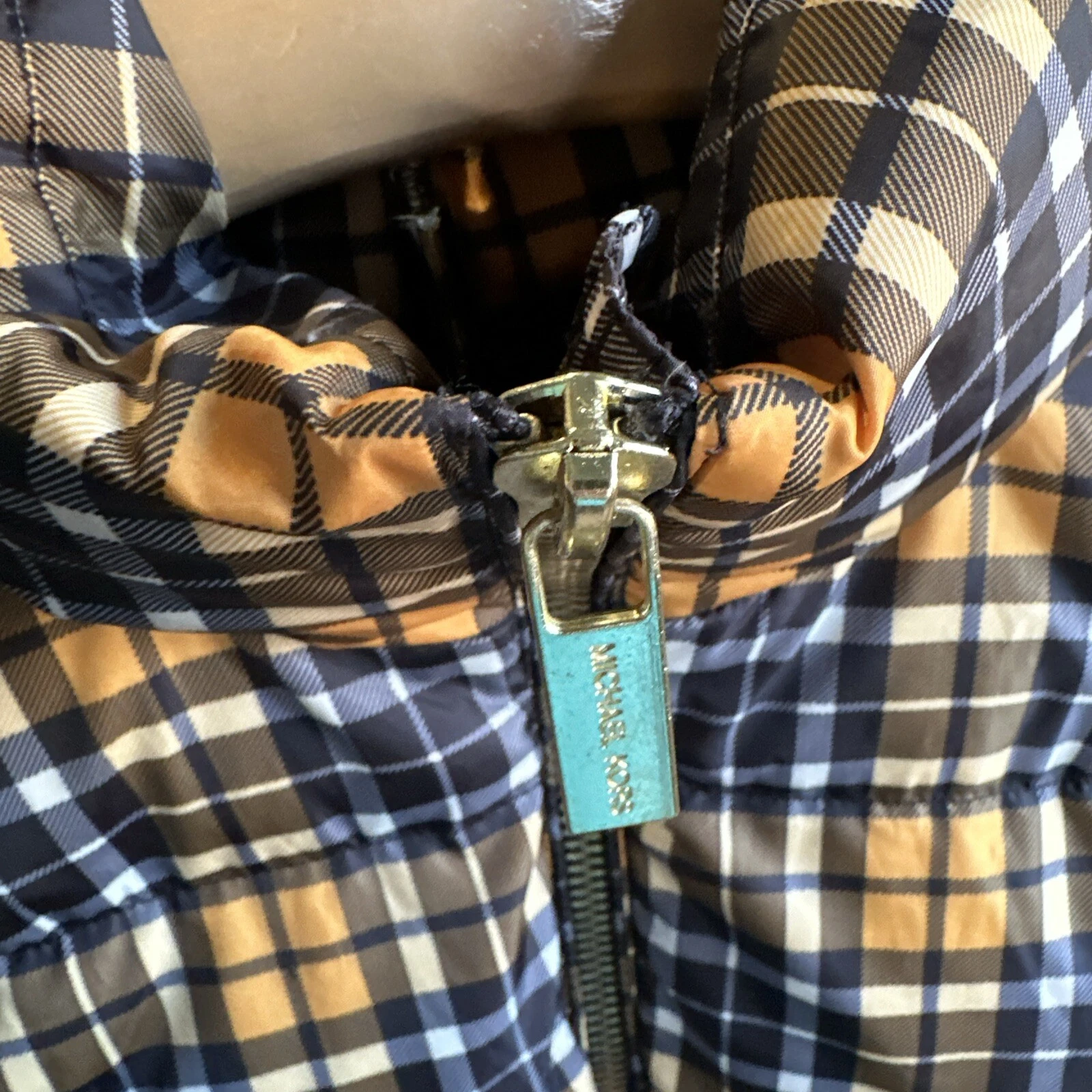 Giacca imbottita Michael Kors gialla a quadri imbottita taglia media senza cappuccio