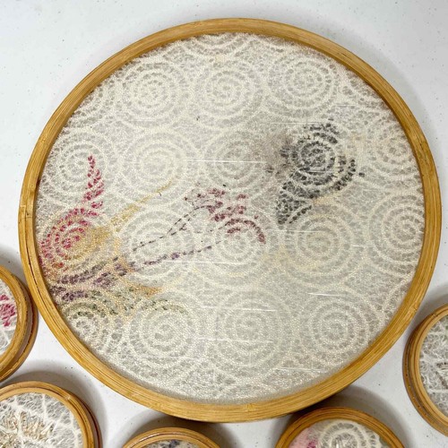 Vintage MCM Pressed Butterfly Bamboo Tray & Coaster Set 6 Pieces - Picture 9 of 13