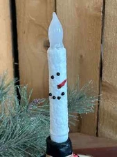 Grubby Snowman LED Taper Candle decoration battery operated, TIMER Holiday Chr