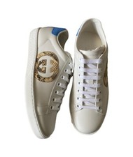 White Leather Sneakers with Gold Snake