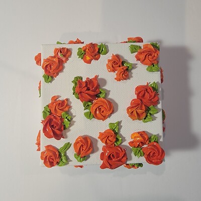 Art Handmade sculpture Painting On Canvas Texture Flowers Colorful 3D 4x4 inch