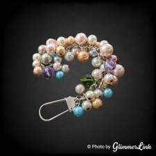 Multicolor Pastel Beaded Cluster Faux Pearl Faceted Bead Purse Charm Keychain