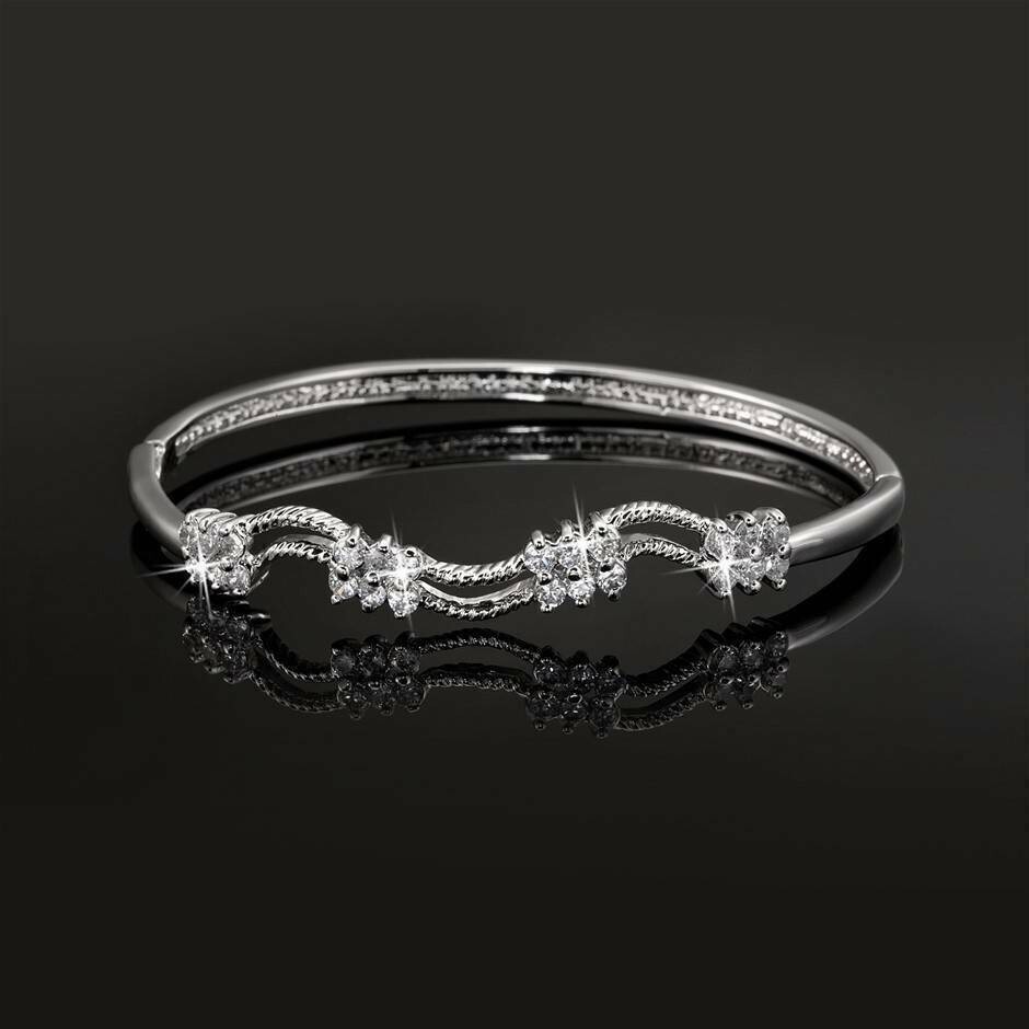 925 Sterling Silver Layered Bangle made w/ 24 Crystals – RRP $125