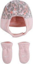 NIKE Infant Girl Fleece Hat Mittens Set Pink Camo Baby NWT