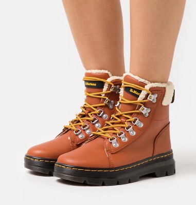 DR MARTENS Bouncing Combs Women Faux Fur-Lined AirWair Boots Size 9 NWOB Brow
