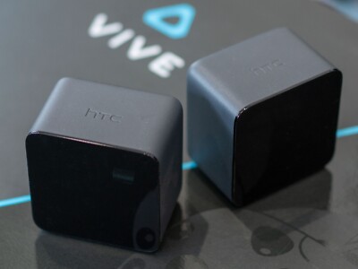 Two HTC Vive Virtual Reality VR Base Stations. Lighthouses, chargers, mounts.