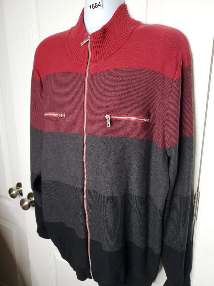 INC International Concepts Men's 3XL Cardigan Sweater Full Zip Red Black Pockets - Image 2 of 4