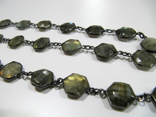 Natural Labradorite hexagon Shape Briolette faceted Connector Chain 13 to 14mm - 第 3/16 張圖片