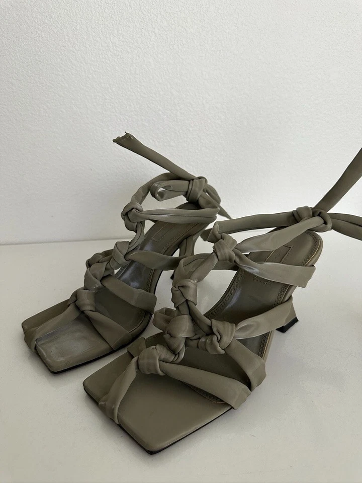 Topshop Knotted Heel Lace Up Gladiator Style Olive Green Women's EU 36 US 5.5 - Image 3 of 4