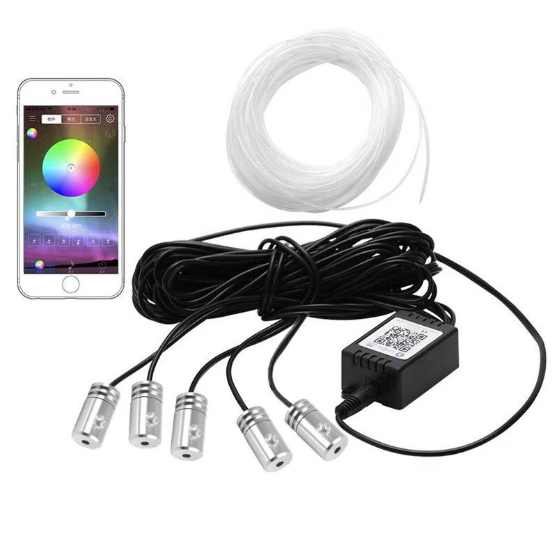 Bluetooth Phone APP Contro CarRGB LED Door Dash Ambient Light EL Wire Neon Strip - Image 2 of 4