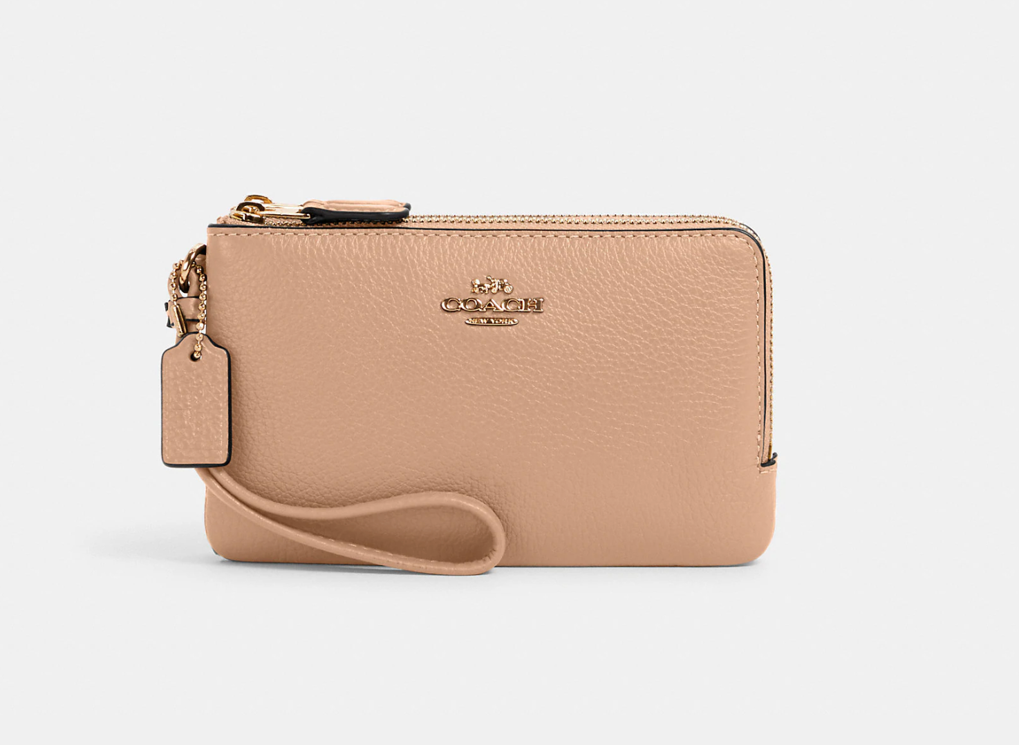 Coach Double Zip Wristlet Coated Canvas LOGO - Taupe (Tan) - NWT