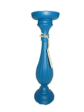NEW BLUE Pillar CANDLESTICK 15 3/4" FIDDLE & FERN Trading Co WOOD