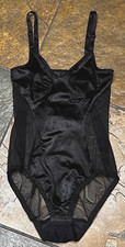 824 Van Raalte 36C Black Satin Sheer Light Shaping Molded Cup Bodysuit 31325