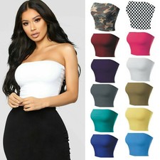 Ladies Strapless Bandeau Elastic Stretch Vest Womens Bra BoobTube Tank Crop Top