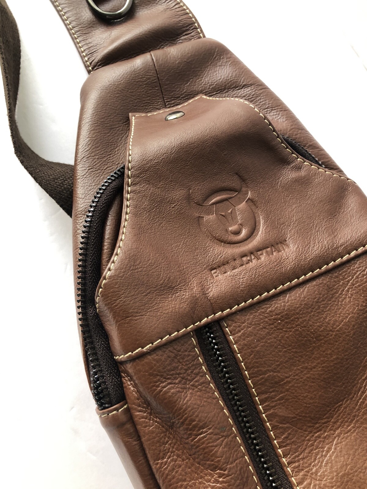 Bullcaptain Brown Leather Sling Shoulder Bag Unis… - image 2