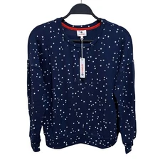 Sundry Size S (4-6) Navy Blue White Stars Crew Neck Pullover Top NWT