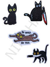 lustige schwarze Katze Aufnäher Aufbügler Abzeichen Patch