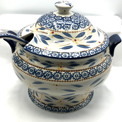 Old World Temptations Blue Soup Turine 3Qt w Serving Ladle 8.5