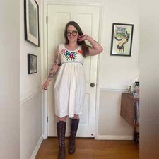 Vintage Embroidered Mexican Muslin Cotton Dress