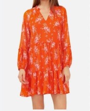 Vince Camuto Orange Floral Tiered Dress Size L