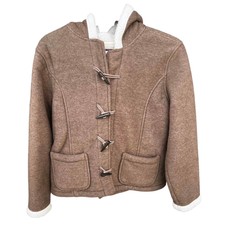 Hooded Fleece Lined Jacket With Horn Button Closure Size Large 