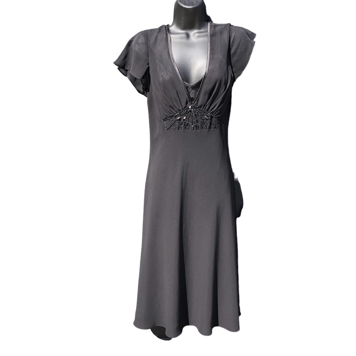 SL Fashions Women's Sz Small Embellished Black Empire Waist Slip Dress