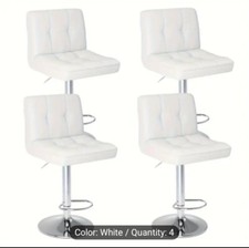Set of 4 WHITE Bar Stools PU Leather Adjustable Swivel Barstools, Armless