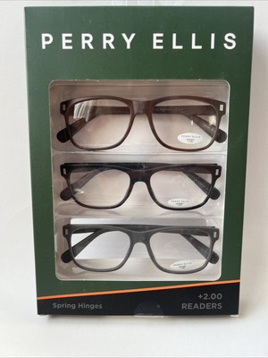 Perry Ellis  Premium Reading Glasses for Men 3 Pack +2.00 BROWN BLACK GRAY 