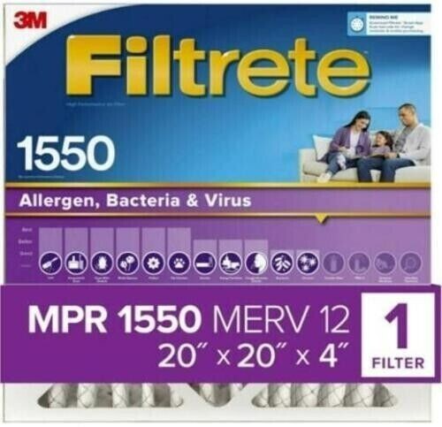 Filtrete 1550 20x20x4" filtri aria (2 confezioni) Merv12 riduzione allergeni - Foto 1 di 9