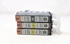 Canon 221 Yellow  Black CLI-221Y CLI-221BK Lot of 3 Ink Cartridges