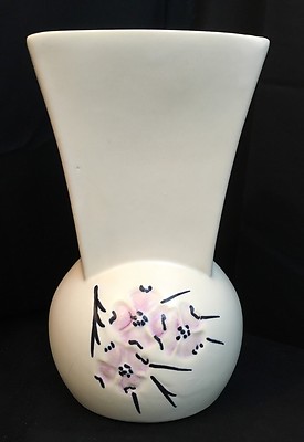 Vintage White McCoy Pottery Springwood Vase Pink Dogwood Blossoms