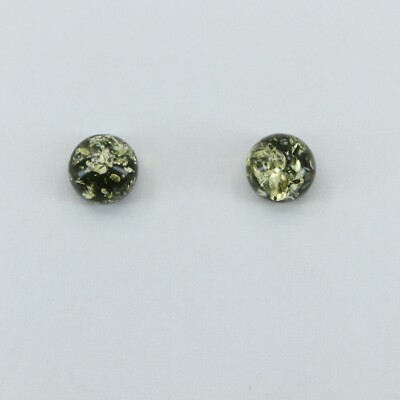 Natürlicher grüner BALTISCHER BERNSTEIN 6mm Ohrstecker 925 STERLINGSILBER Polen #3010