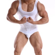 Mens Stretchy Sport Gym Leotard Bodysuit Jumpsuit Tight Body Shaper Undershirt U