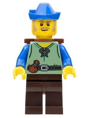 Lego Peasant - Male, Dark Brown Legs, Blue Hat, D-Basket-cas579