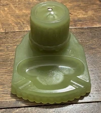 Vintage Houze Glass Jadite Table Electric Ashtray Lighter Akro Agate