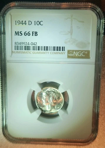 1944 "D" Mercury SILVER Dime 10c NGC MS66 FB *FULL BANDS* Gem Blazing White