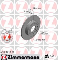 2X Zimmermann Bremsscheibe 600.3217.20 FüR Seat VW
