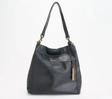 American Leather Co Austin Triple Entry Bucket Black LEATHER Shoulder Bag Purse